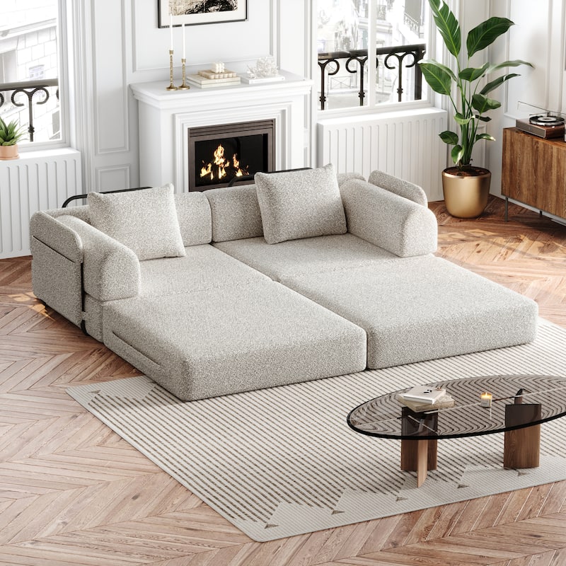 Floor Standing Chenille Sleeper Sofa Bed Folding Loveseat Couch