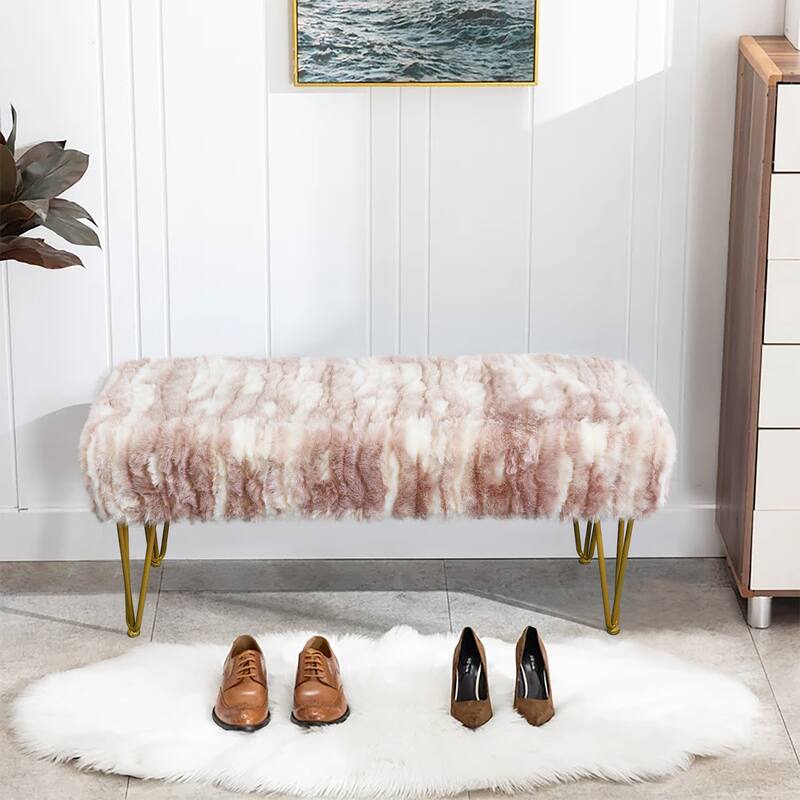 Home Soft Things Soft Fauxfur Ottoman Fuzzy Entryway Bench Seat