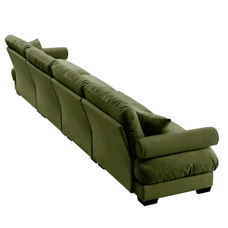 166" Velvet 4-Seater Sofa with Bolster Armrests, High-Resilience Sponge Cushions