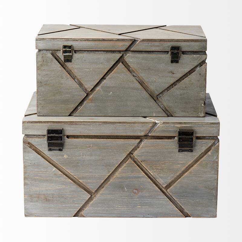 Niobe (Set of 2) 16L x 11W Gray Wooden Nesting Boxes - 16.0L x 10.8W x 8.3H