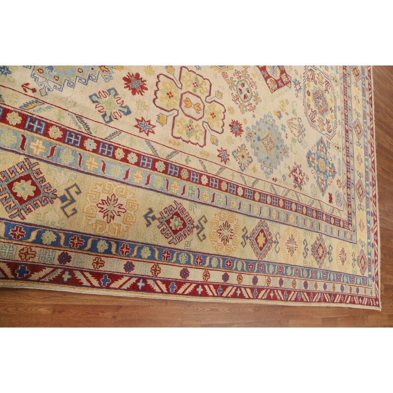 Geometric Kazak Rug Hand-Knotted Oriental Wool Carpet - 9'9"x 13'5"