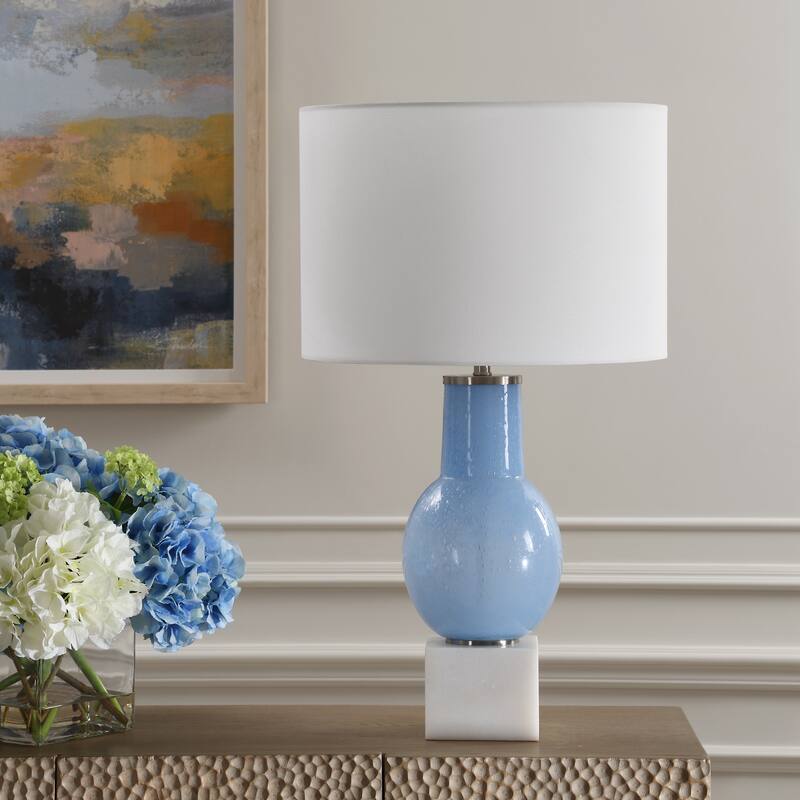 Uttermost Clear Sky Blue Glass Table Lamp - 28'' H X 16'' W X 16'' D