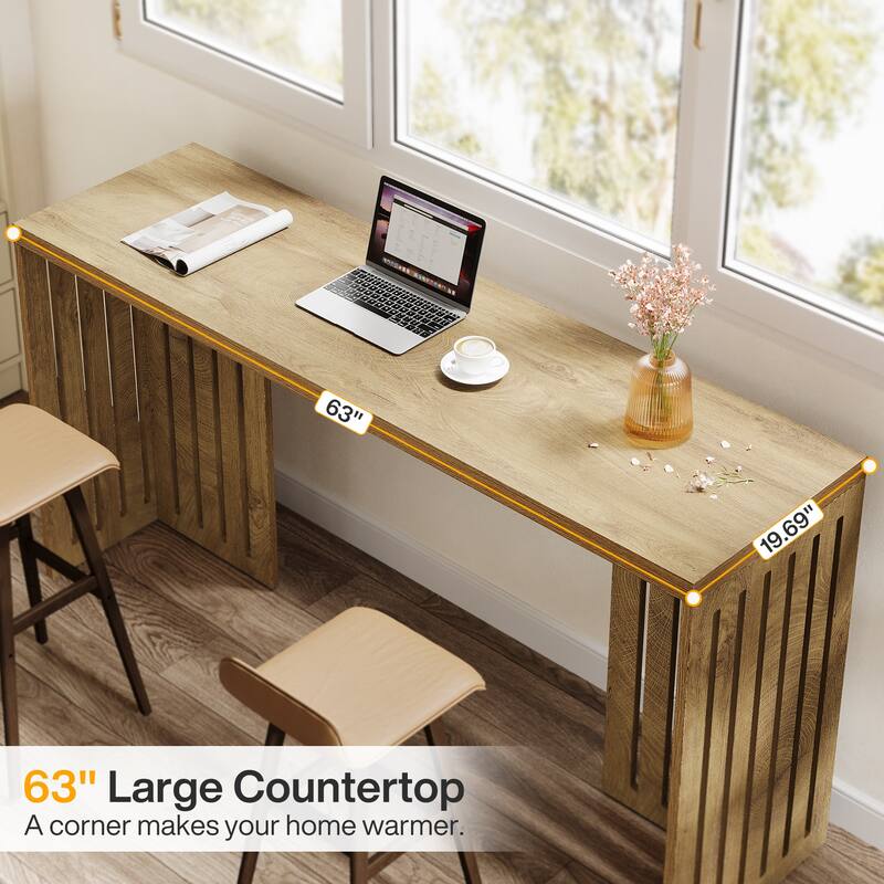 63-Inch Bar Table, Industrial Counter Height Pub Table with Louvered Base