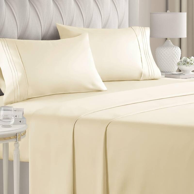 CGK Linens 4 Piece Solid Microfiber Deep Pocket Soft Bed Sheet Set - King - Off White