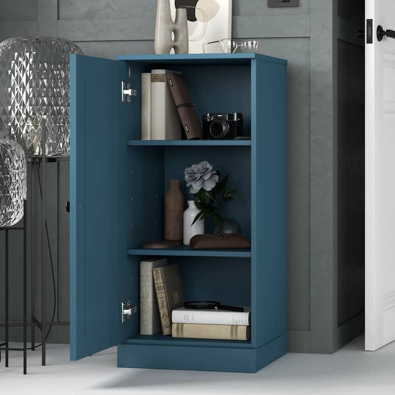 Palace Imports 100% Solid Wood 3-Shelf Bookcase with Raised Panel Door and Adjustable Shelves - Teal Blue