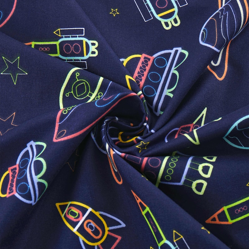 Neon Space Ships Kids Sheet Set