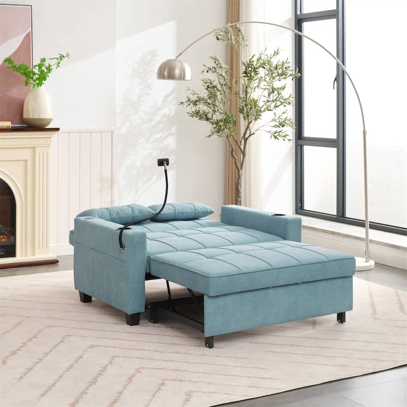 Futon Convertible 3-in-1 Pull Out Sleeper Sofa with USB Ports