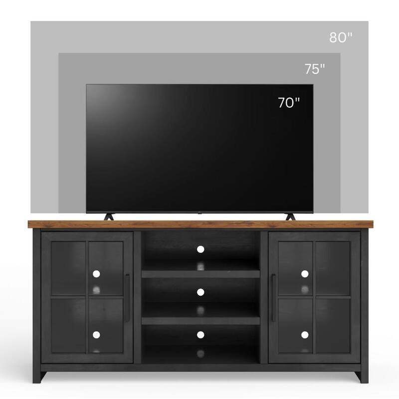Bridgevine Home Modern Farmhouse 67 inch TV Stand Console for TVs up to 80 inches, No Assembly Required, Two-Tone Finish