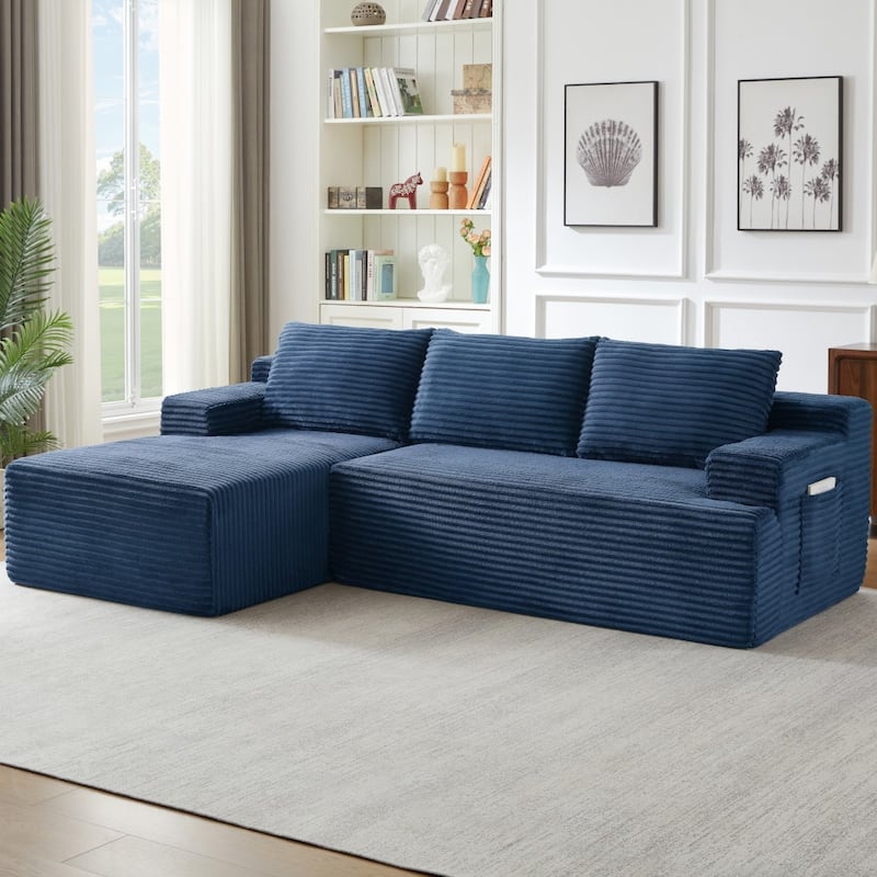 96.1" Modern L-Shaped Cloud Sectional Sofa, No Assembly Required - Blue