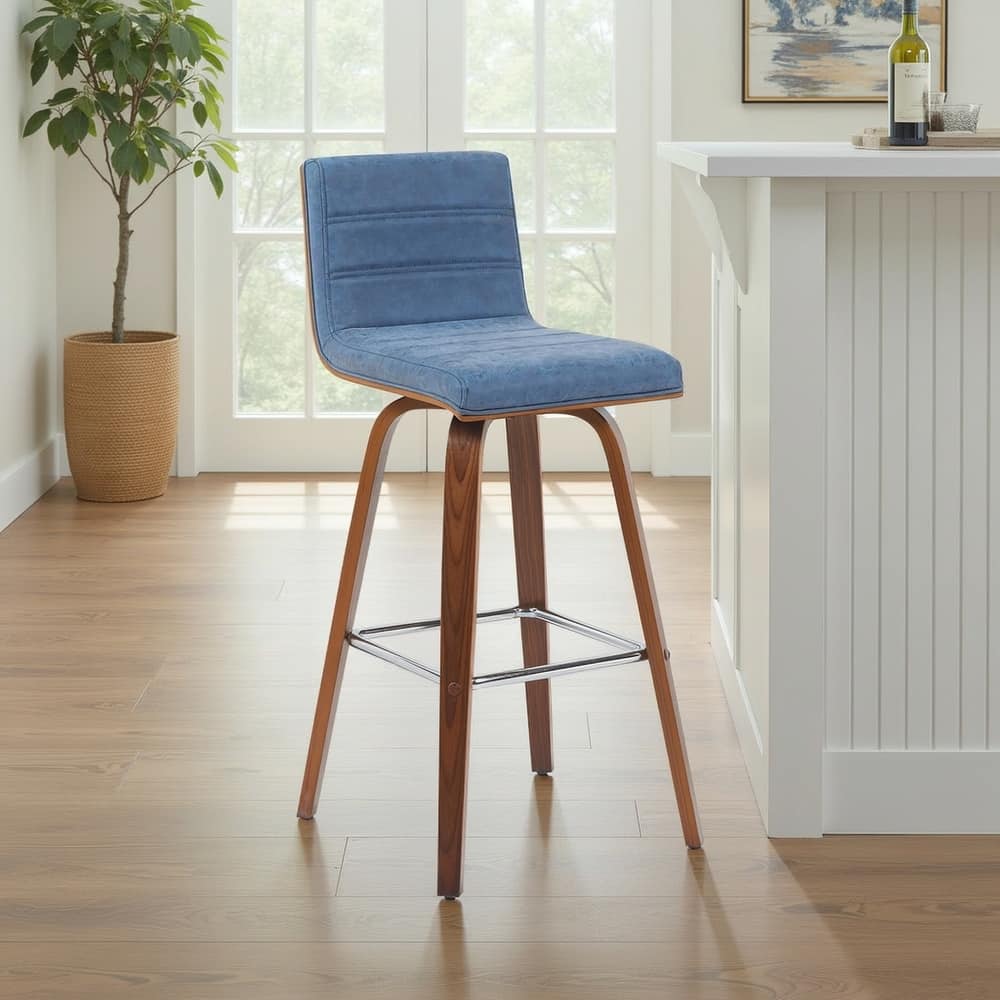 Skara Swivel Bar Stool, Upholstered Bar Height Chair with Bentwood Frame