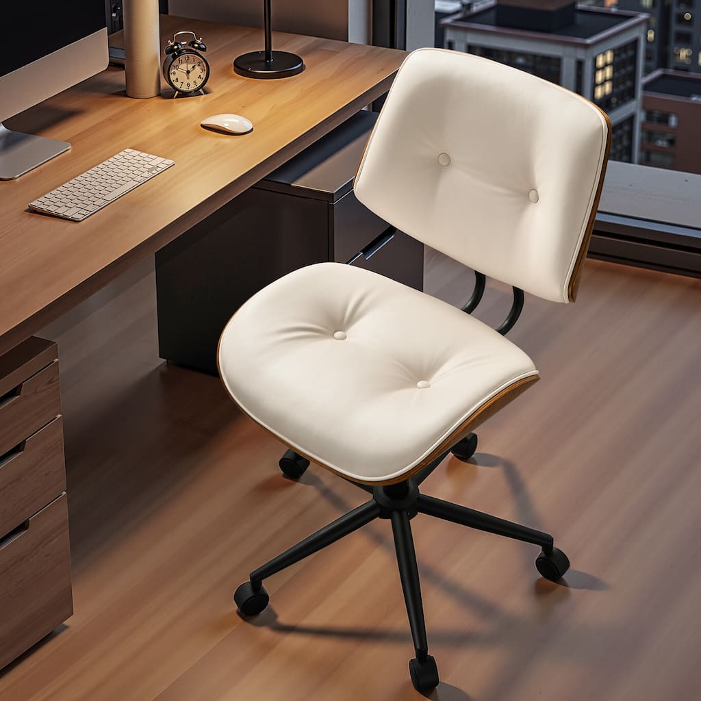 HOOOWOOO Modern Ergonomic PU Fabric Swivel Office Desk Chair