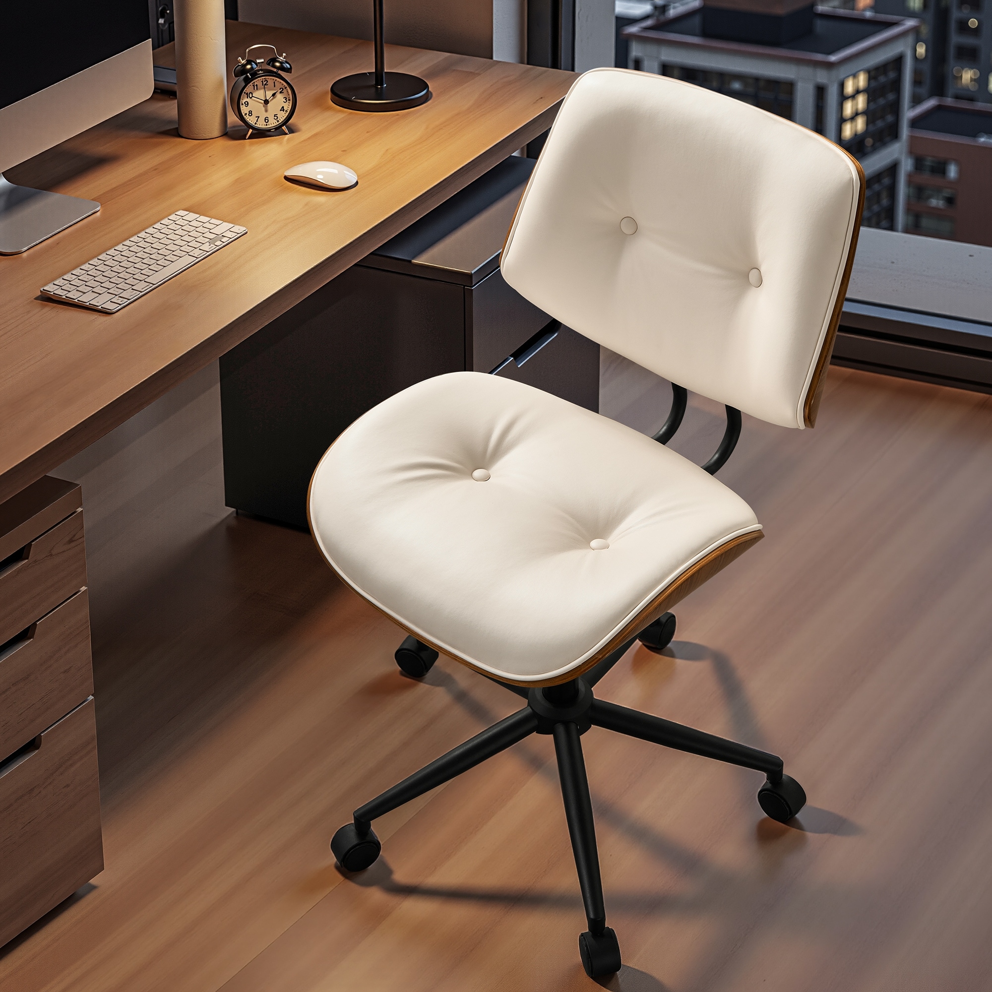 HOOOWOOO Modern Ergonomic PU Fabric Swivel Office Desk Chair