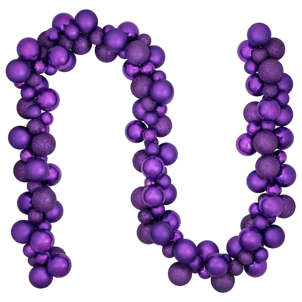 3-Finish Shatterproof Ball Christmas Garland - 6' x 3.5" - Purple - Unlit
