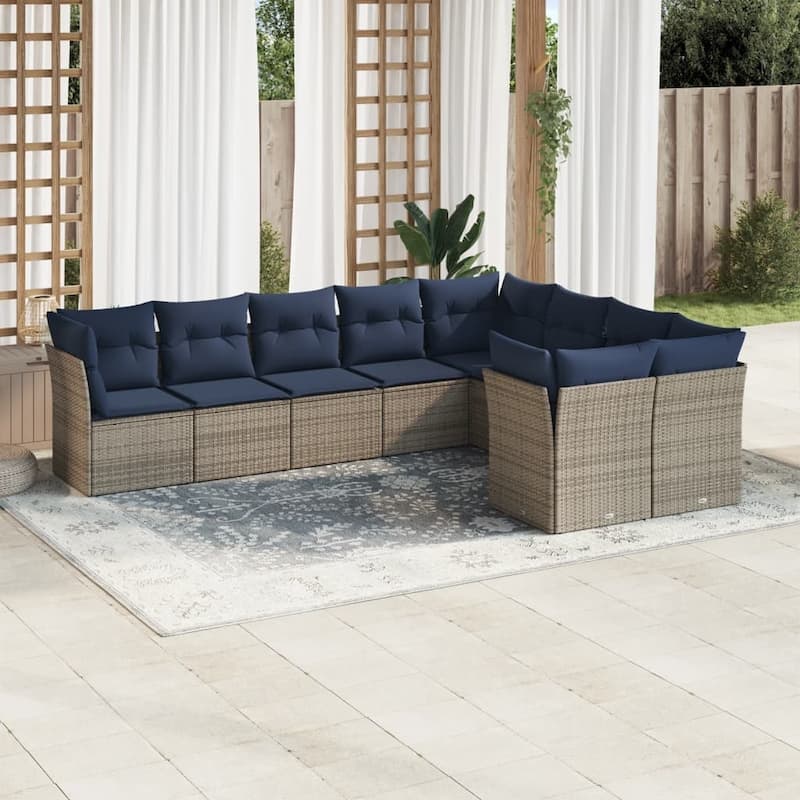 vidaXL 9/10 Piece Patio Sofa Set with Cushions Black/Brown/Gray Poly Rattan - 21.7 x 24.4 x 27.2 - Beige and gray Without table