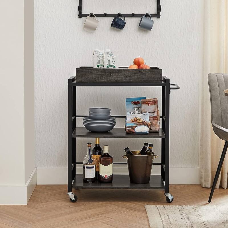 3-Tier Kitchen Serving Cart on Wheels with Storage, Leveling Feet