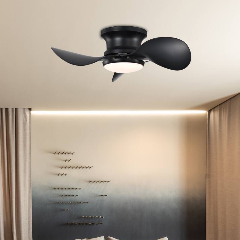 Modern Lighted Ceiling Fan Flushmounted 3-Blade LED Remote Control