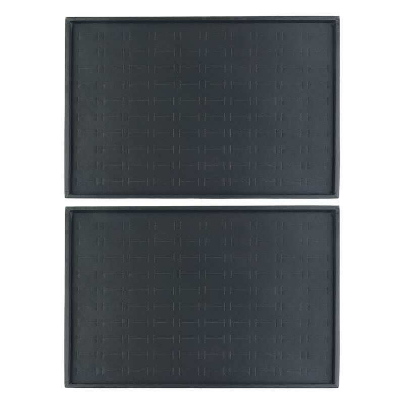 Set of 2 Stackable PU Leather Jewelry Organizer Trays with Removable Dividers, Jewelry Organizer Drawer Inserts Storage - Black - Ring Tray