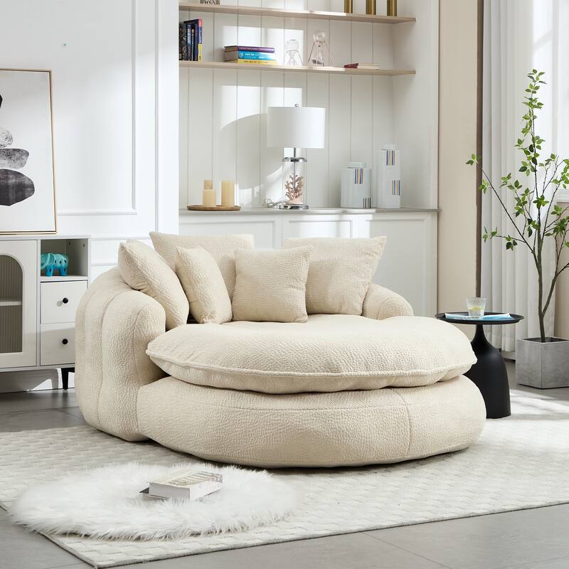 Oversized Oval Upholstered Bean Bag Sofa, Lazy Sofa with 3 Large Pillows and 2 Small Pillows, Wrap Around Backrest
