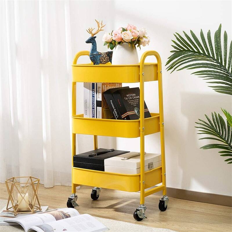 3 Tier Metal Utility Cart - 15.35"D x 27.5"W x 11.42"H - Yellow