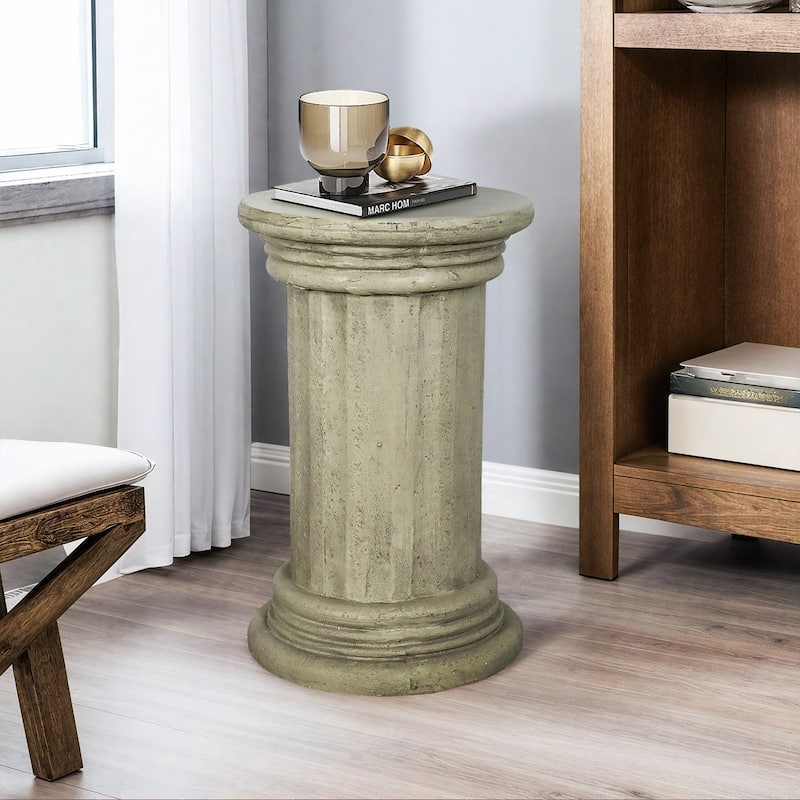 Classic Pedestal Side Table for Indoor and Outdoor - 20" H Faux Stone Resin Column for Living Room or Bedroom