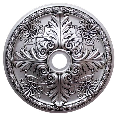 Artistry Lighting, Round 33" Antique Silver Ceiling Medallion Carved Leaves (ART13-FZ) - 33" Diameter