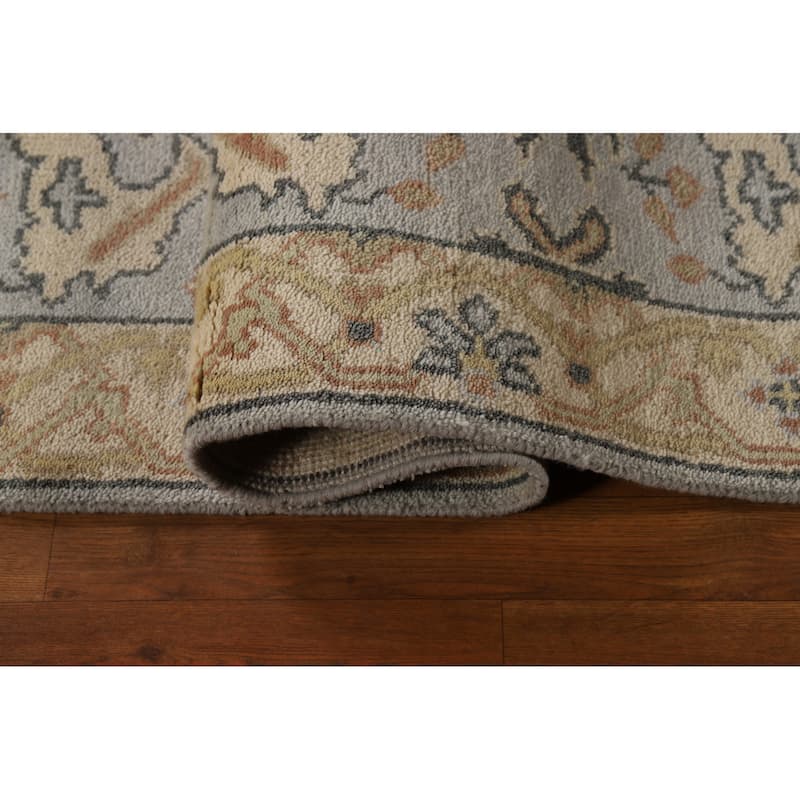 Oushak Indian Runner Rug Handmade Grey Floral Wool Carpet - 2'7"x 9'11"