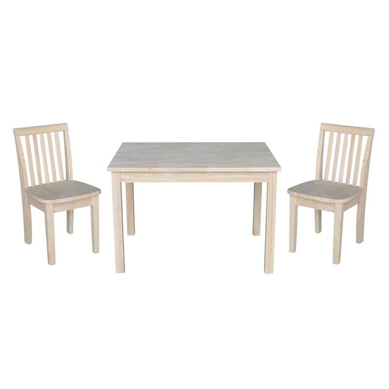 Kids Table with 2 Mission Juvenile Chairs - Unfinished- 3 Piece Set