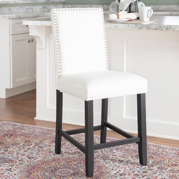 Linon James White Fabric 24 inch Counter Stool As Is Item Bed