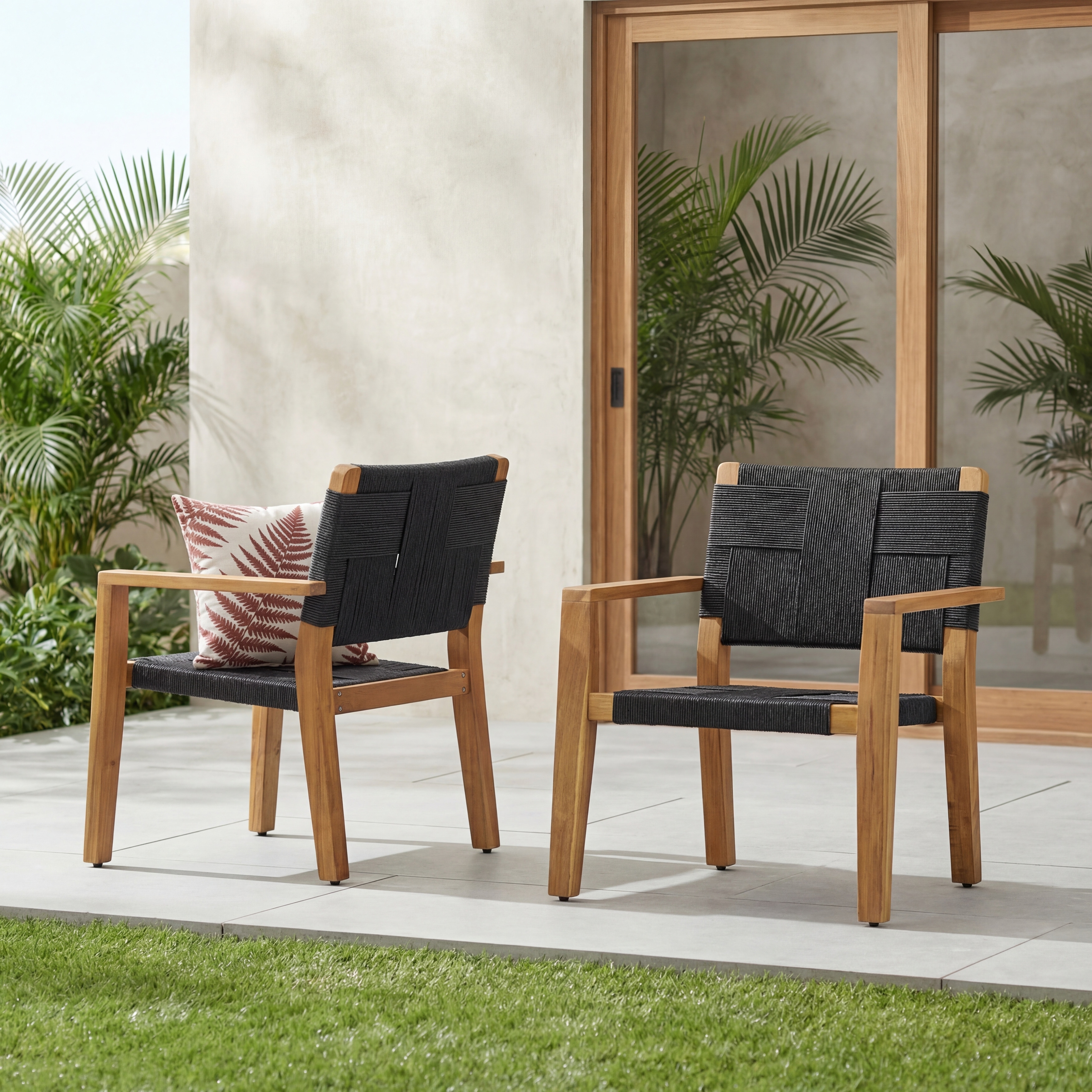 Christopher Knight Home - Outdoor Acacia Wood Club Chair Set with Rope Weave and Adjustable Feet