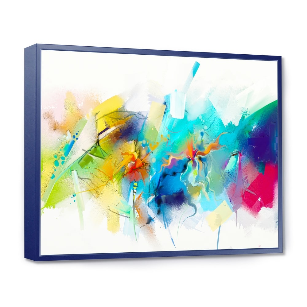 Designart "Turquoise Story With Touches Of Yellow And Red" Modern Framed Canvas Wall Art Print