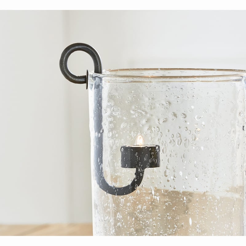 Rustic Iron Hand Forged S-Hook Tealight Candle Holder for Vases and Hurricanes