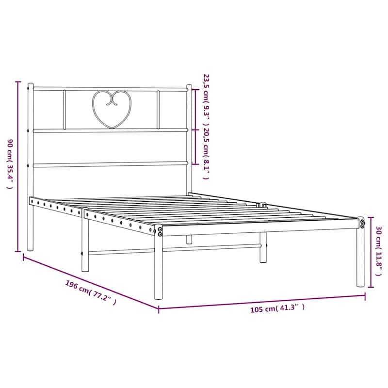 vidaXL Twin Metal Bed Frame with Headboard, White, No Mattress - 77.2" x 41.3" x 35.4"