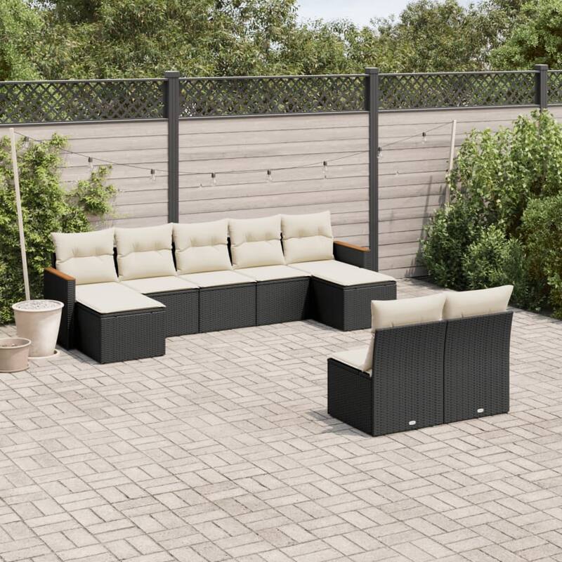 vidaXL Patio Sofa Set with Cushions Outdoor Conversation Furniture Poly Rattan - Black and cream without table