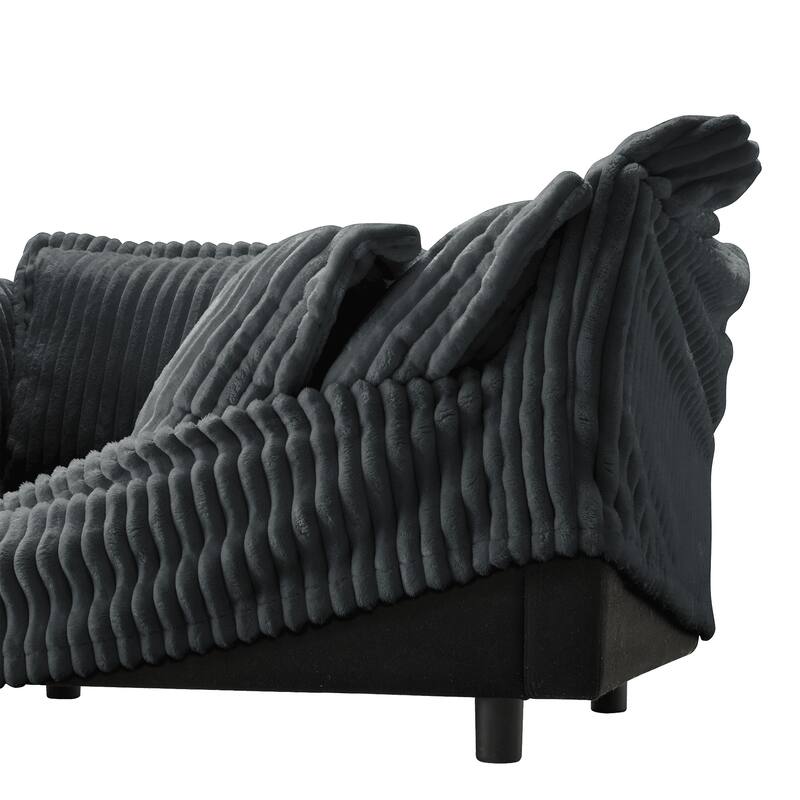 Slip-covered Armchair with Cushions, Grey Corduroy Fabric, 49x33x35 inches