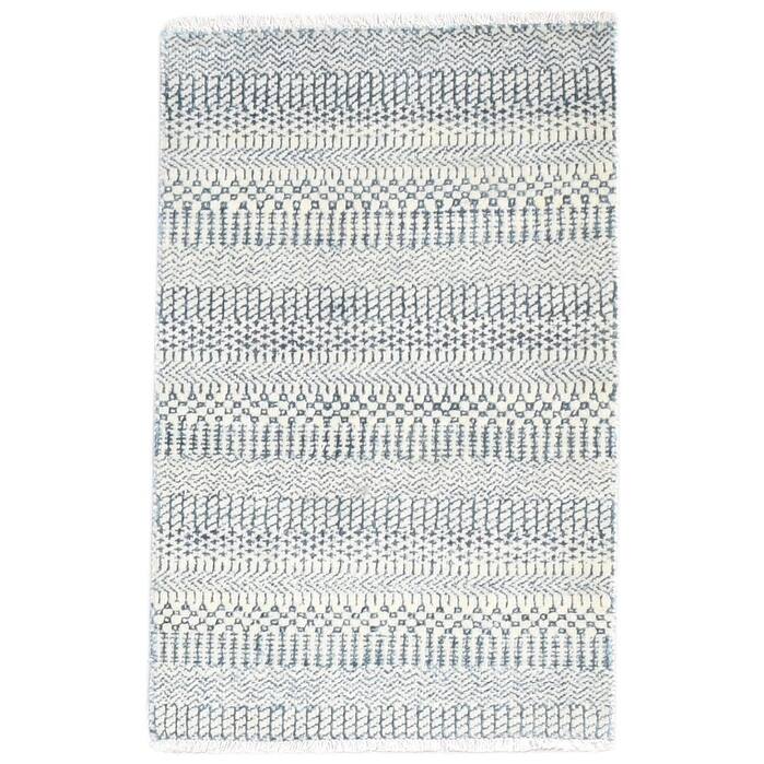 One of a Kind Hand-Knotted Modern 2' x 3' Trellis Wool Brown Rug - 2' x 3'