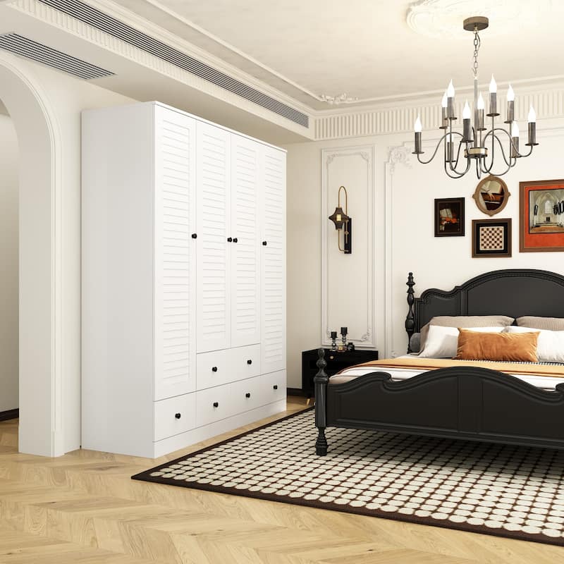 Wardrobe Armoire Closet 59"W Large Freestanding Wardrobe Cabinet White