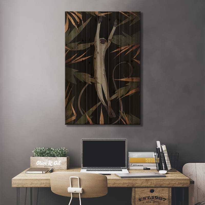 Monkey Chill Print On Wood by Valeriya Simantovskaya - Multi-Color