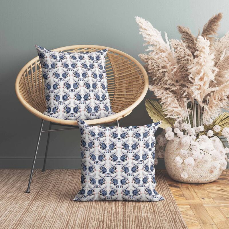 Botanical Bouquet Faux Suede Reversible Throw Pillow White and Blue