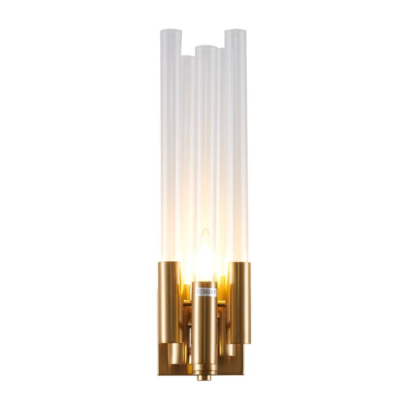 1 Light Gold Frame Wall Sconce with Glass Rod Accents