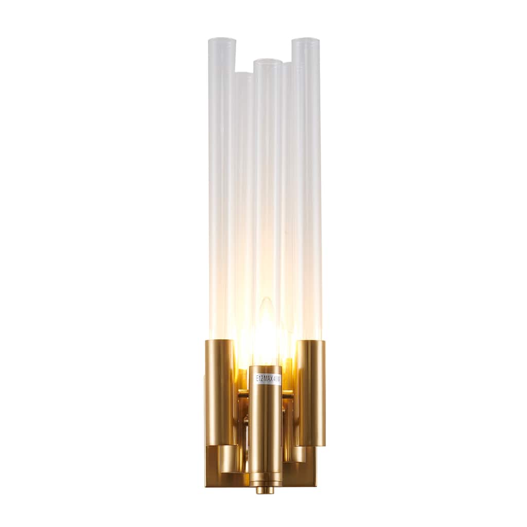 1 Light Gold Frame Wall Sconce with Glass Rod Accents