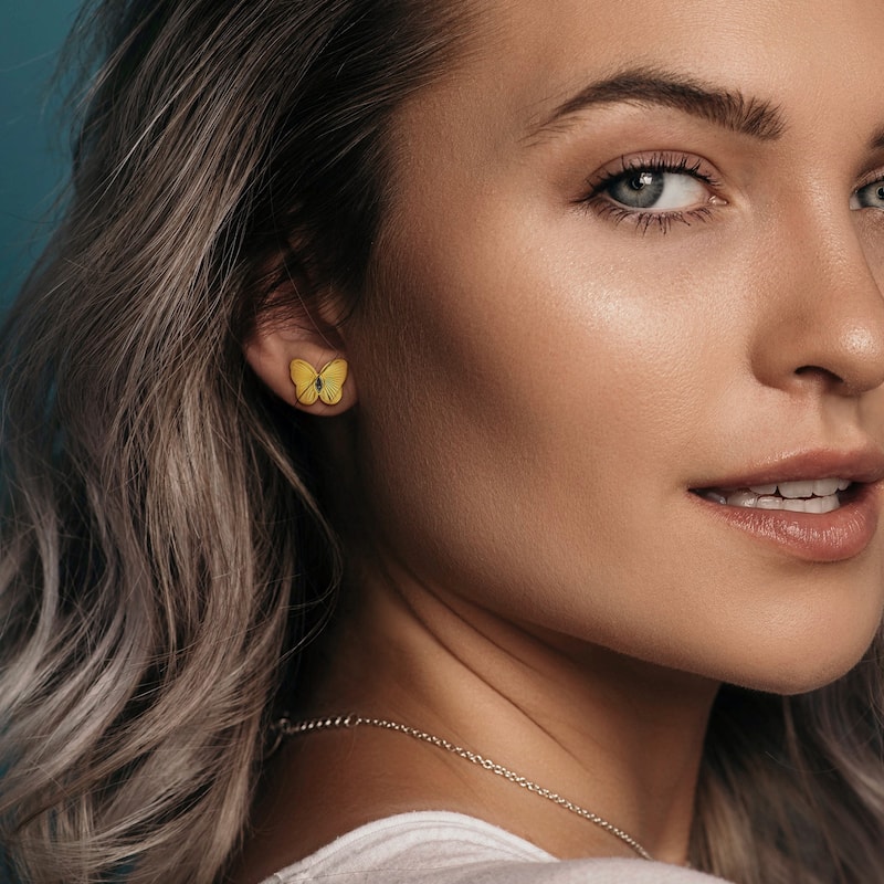 Miadora 1/4ct TGW Marquise-Cut Created Alexandrite Butterfly Stud Earrings in Yellow Silver