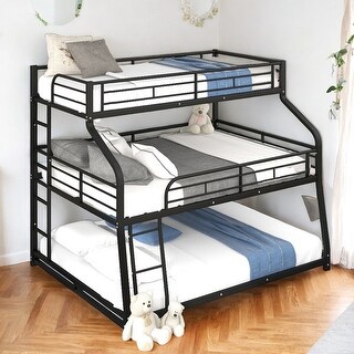 Triple Bunk Bed with Two Ladder and Full-Length Guardrails