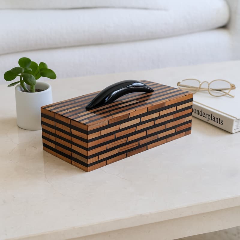 Brick-Pattern Decorative Box with Lid - 17", Black & Brown - 17.0"