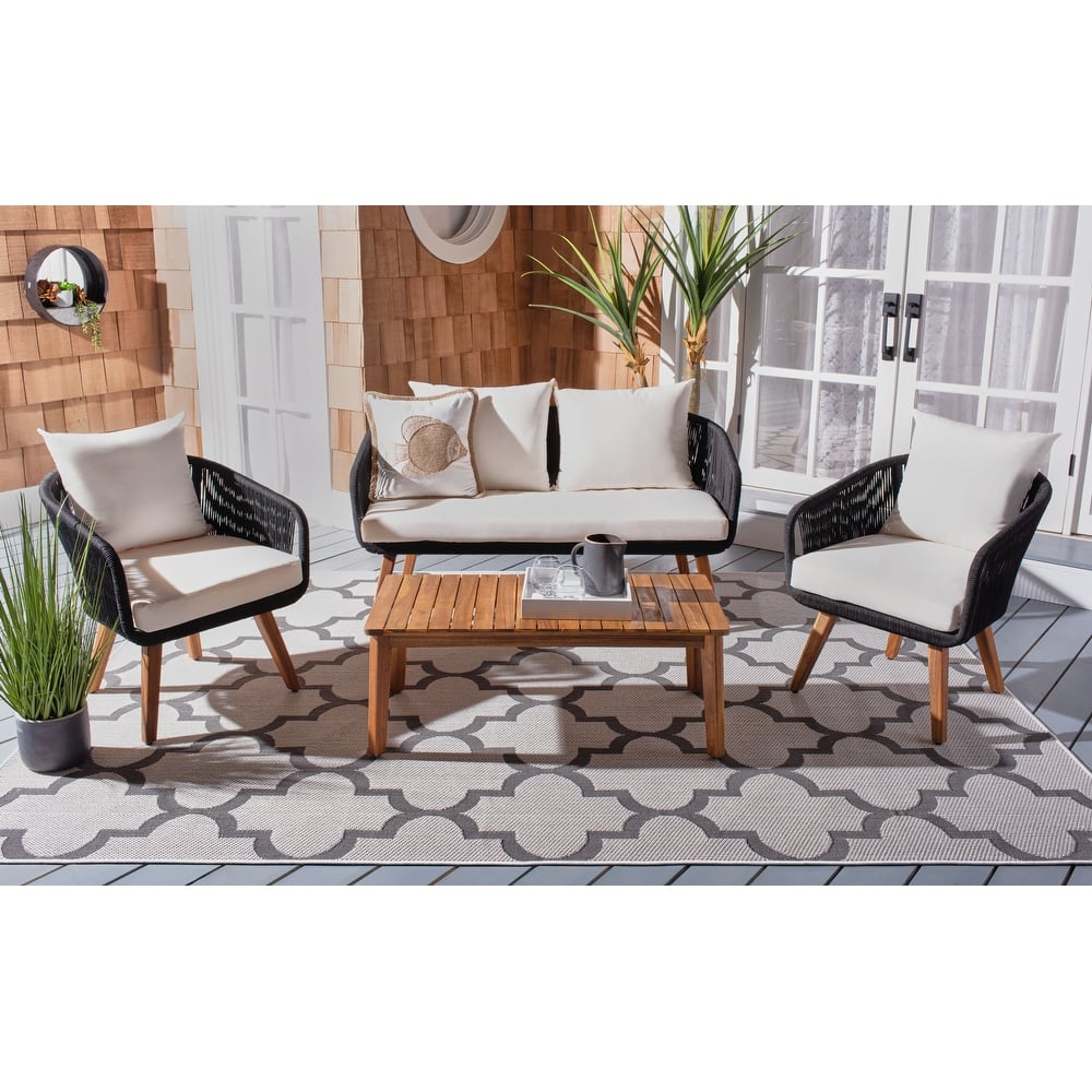 SAFAVIEH Outdoor Tobia 4-Piece Patio Conversation Set - 55W x 30D x 28H