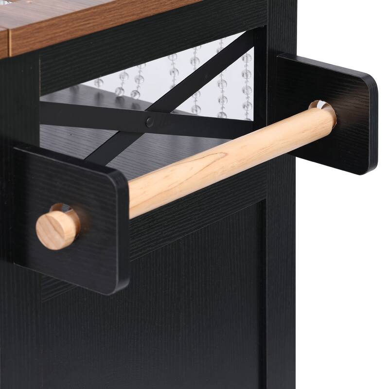 Kitchen Island with Drape of Beads, Rolling Kitchen Cart on Wheels with Drop Leaf