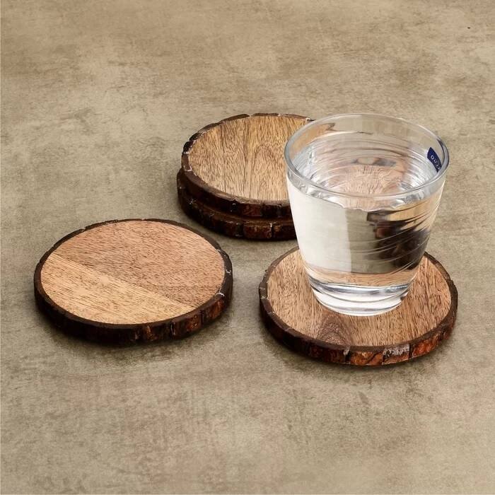 Mascot Hardware Log Cut 4 Pieces Wooden Coaster Set - N/A