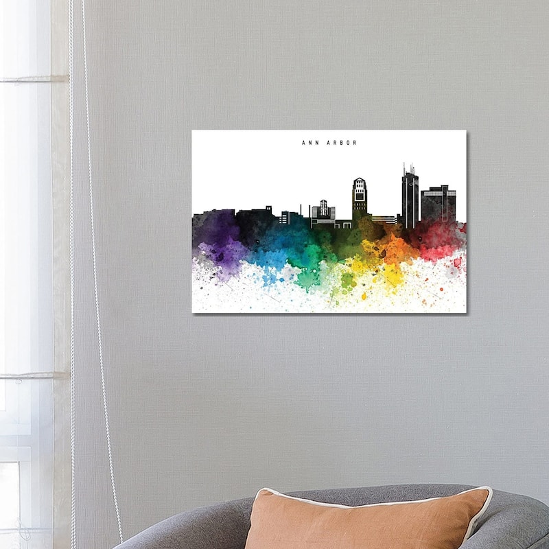 iCanvas "Ann Arbor Rainbow Style Skyline" by WallDecorAddict Canvas Print - 18x26x1.5
