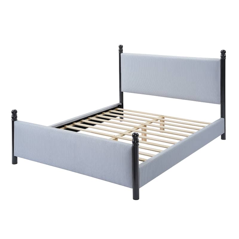 Christopher Knight Home - Modern Striped Upholstered Wood Bed Frame with High Padded Headboard & Soundproofed