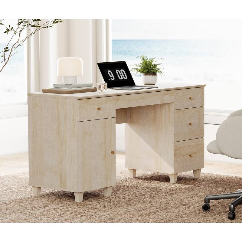 58" Executive Desk with 5 Drawers&Charging Station for Home Office