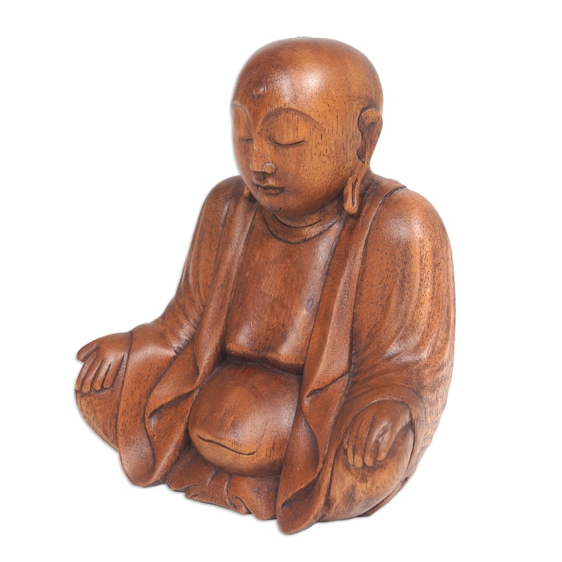 Novica Handmade Meditative Bhiksu Wood Sculpture - Bed Bath & Beyond ...